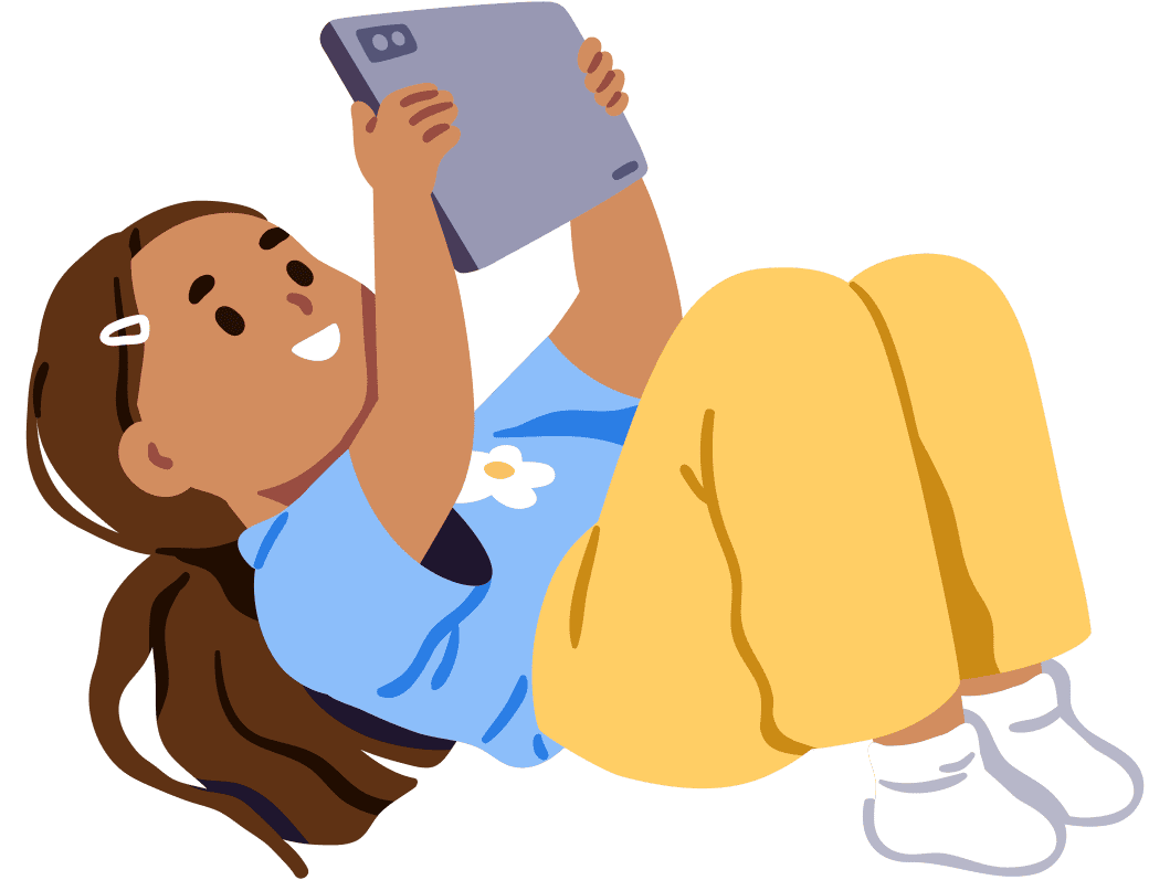 Illustration of a student using a tablet for reading practice
